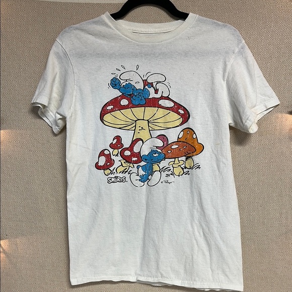 Tops - White T-Shirt with Smurfs Graphic
